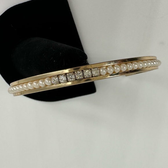FAUX PEARL CRYSTAL BANGLE CUFF BRACELET GLAM - Picture 13 of 16